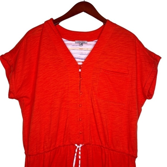 LISA TODD Drawstring Waist Cotton Dress Size Large in Bright Orange - Picture 5 of 15